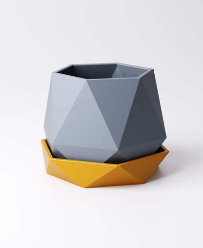 Prism Planter with Drip Tray – Faceted Modern Indoor Plant Pot