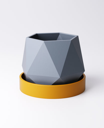 Prism Planter with Drip Tray – Faceted Modern Indoor Plant Pot