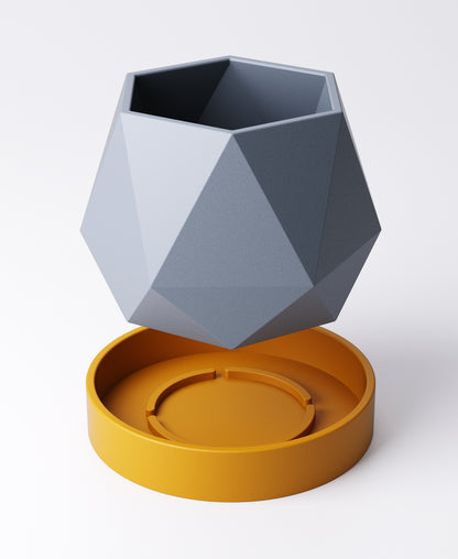 Prism Planter with Drip Tray – Faceted Modern Indoor Plant Pot