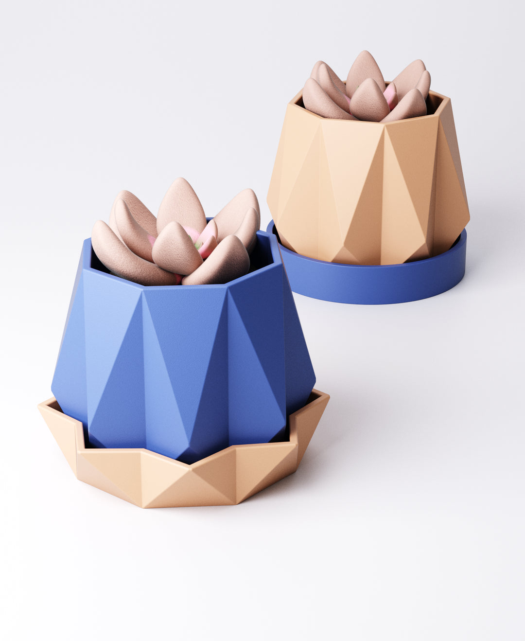 Nova Geometric Planter with Drip Tray – Faceted Indoor Pot 13×13×11cm | Matte Finishes