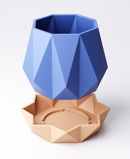 Nova Geometric Planter with Drip Tray – Faceted Indoor Pot 13×13×11cm | Matte Finishes