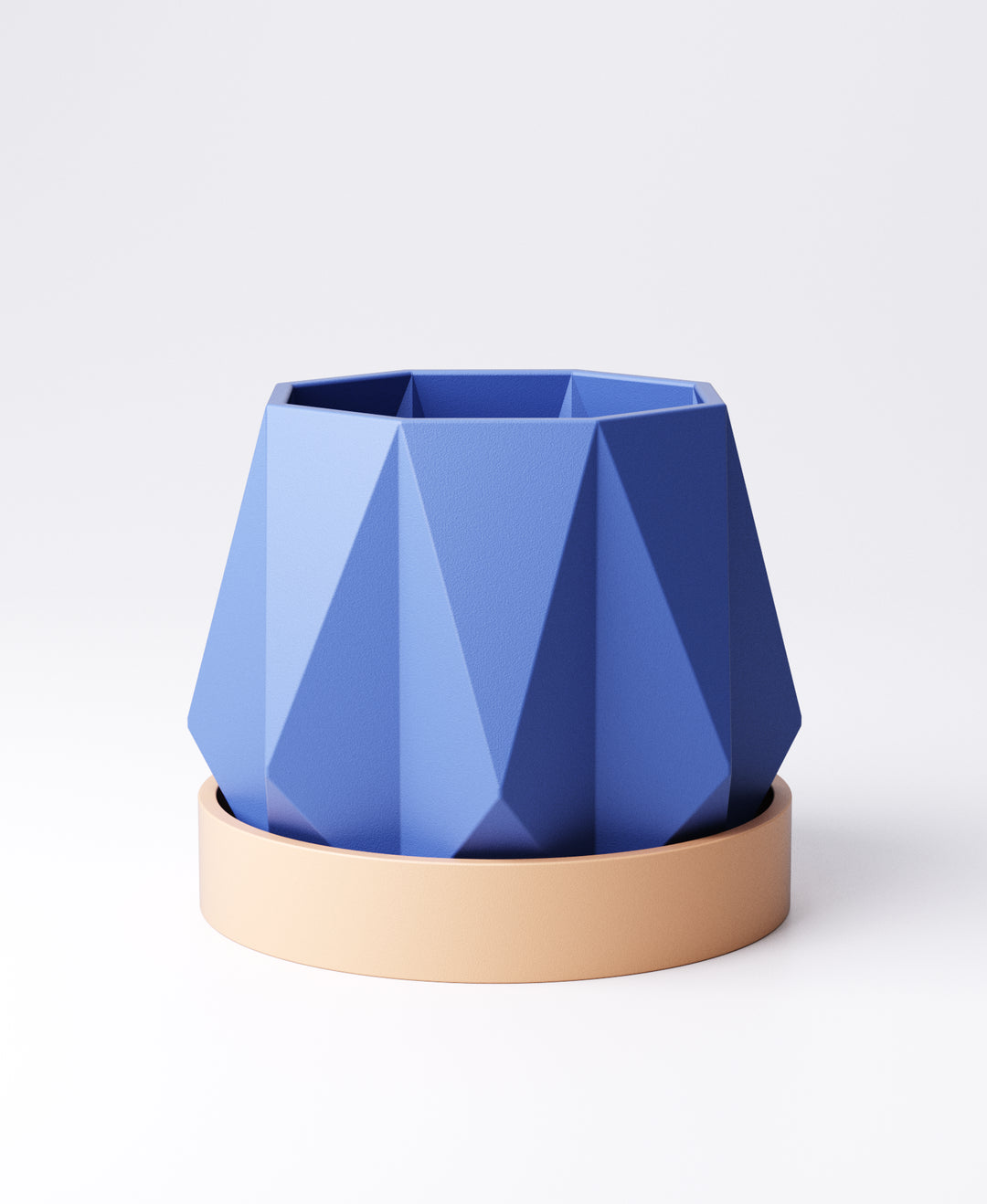 Nova Geometric Planter with Drip Tray – Faceted Indoor Pot 13×13×11cm | Matte Finishes
