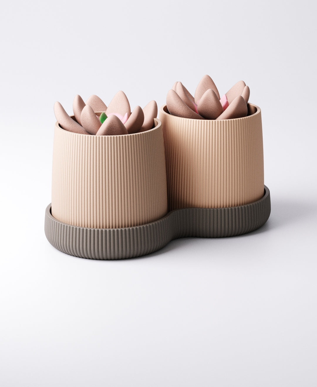 Gemini Column Planter with Drip Tray – Twin Ribbed Indoor Plant Pots