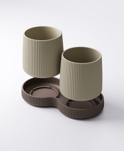 Gemini Planter with Drip Tray – Twin Ribbed Indoor Plant Pots | Balanced Modern Accent