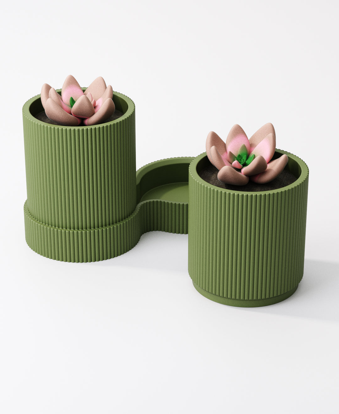 Gemini Duo Planter (Ribbed Walls) with Drip Tray – Modern Twin Indoor Plant Pots