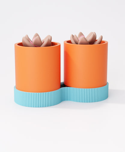 Gemini Duo Planter with Drip Tray – Minimalist Twin Indoor Plant Pots | Modern Double Design