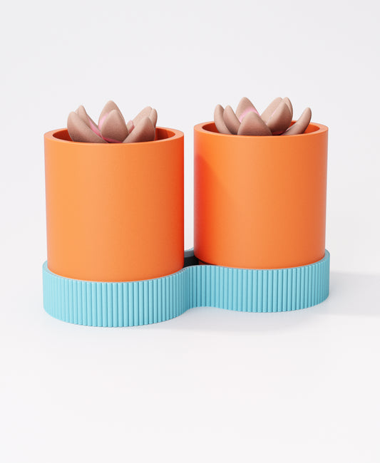 Gemini Duo Planter with Drip Tray – Minimalist Twin Indoor Plant Pots | Modern Double Design