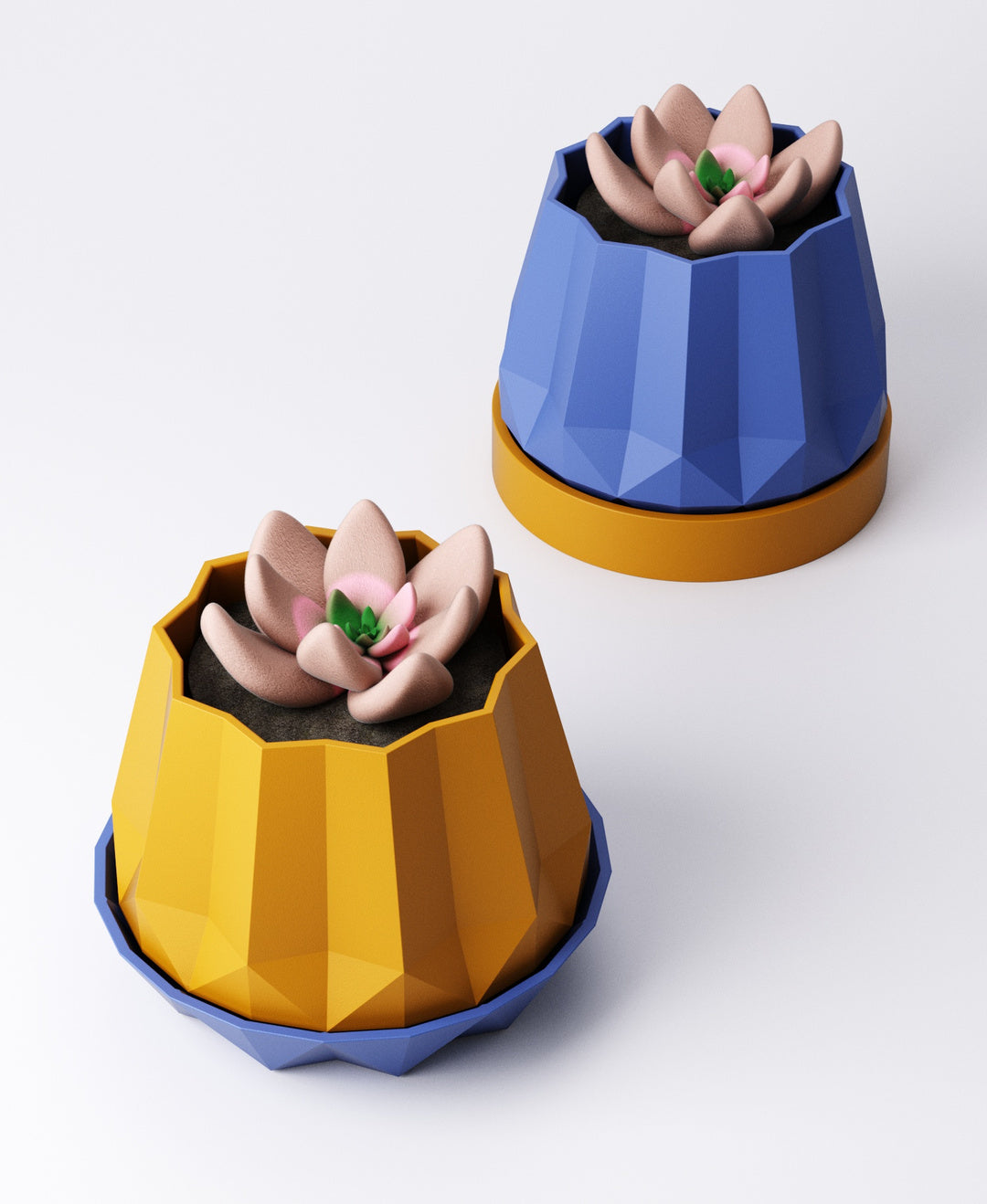 Crown Planter with Drip Tray – Bold Faceted Indoor Plant Pot | Statement Modern Accent