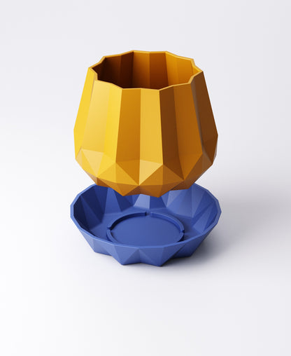 Crown Planter with Drip Tray – Bold Faceted Indoor Plant Pot | Statement Modern Accent