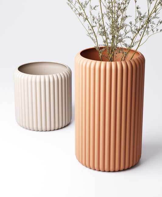 Fluted Vase – Ribbed Cylinder | Small 11×11×11 cm or Large 11×11×18 cm or Set of 2