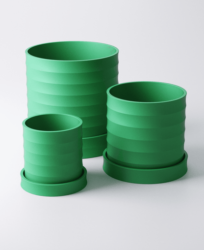 Ripple Planter Set of 3 with Drip Trays – Flowing Sculptural Indoor Plant Pots | Modern Design Harmony