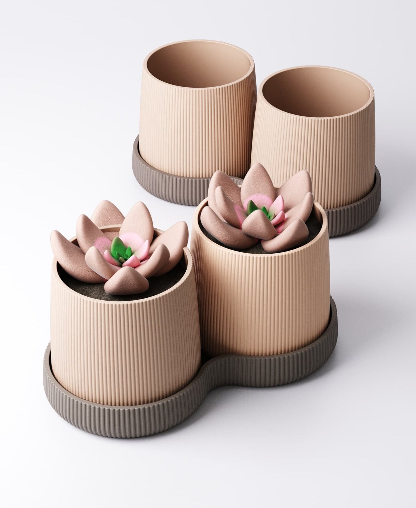 Gemini Column Planter with Drip Tray – Twin Ribbed Indoor Plant Pots