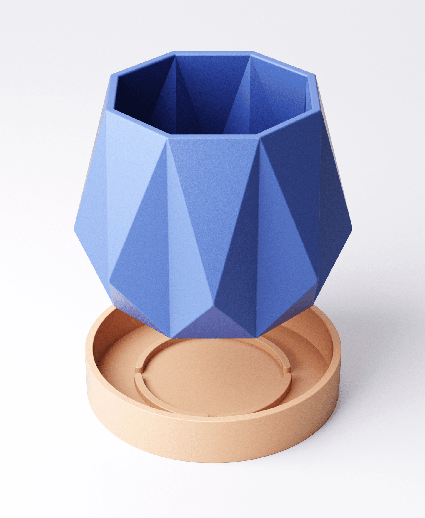 Nova Geometric Planter with Drip Tray – Faceted Indoor Pot 13×13×11cm | Matte Finishes