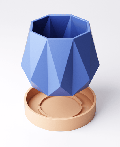 Nova Geometric Planter with Drip Tray – Faceted Indoor Pot 13×13×11cm | Matte Finishes