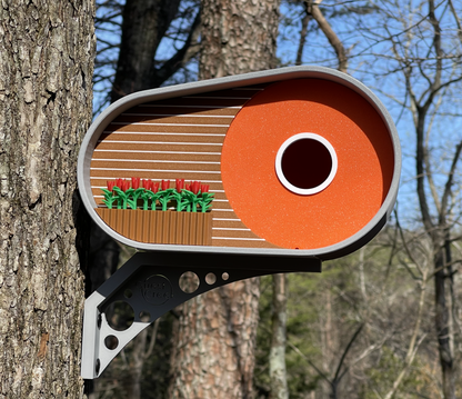 Modern Orange Birdhouse Sculpture - Architectural Garden Feature
