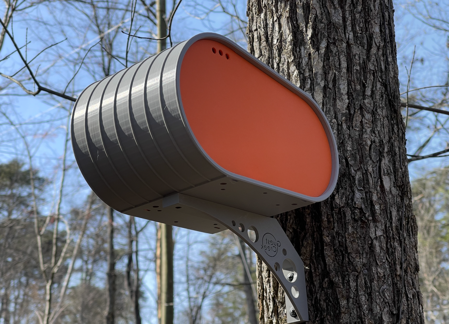 Modern Orange Birdhouse Sculpture - Architectural Garden Feature