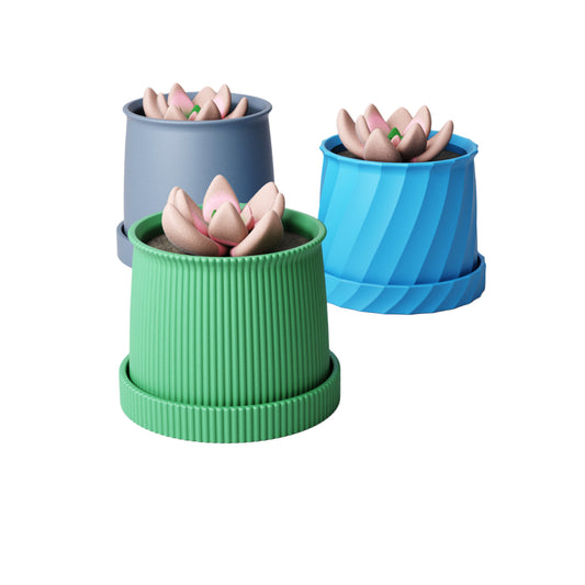 Small Curved Planter with Drip Tray Set of 3