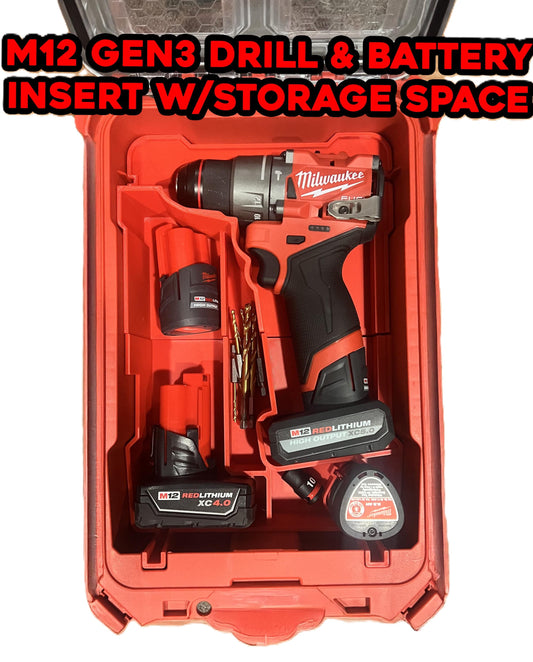 M12 Gen 3 Drill & Battery Organizer Insert | Fits 48228435 Packout | Aftermarket Storage Solution for Milwaukee Tools