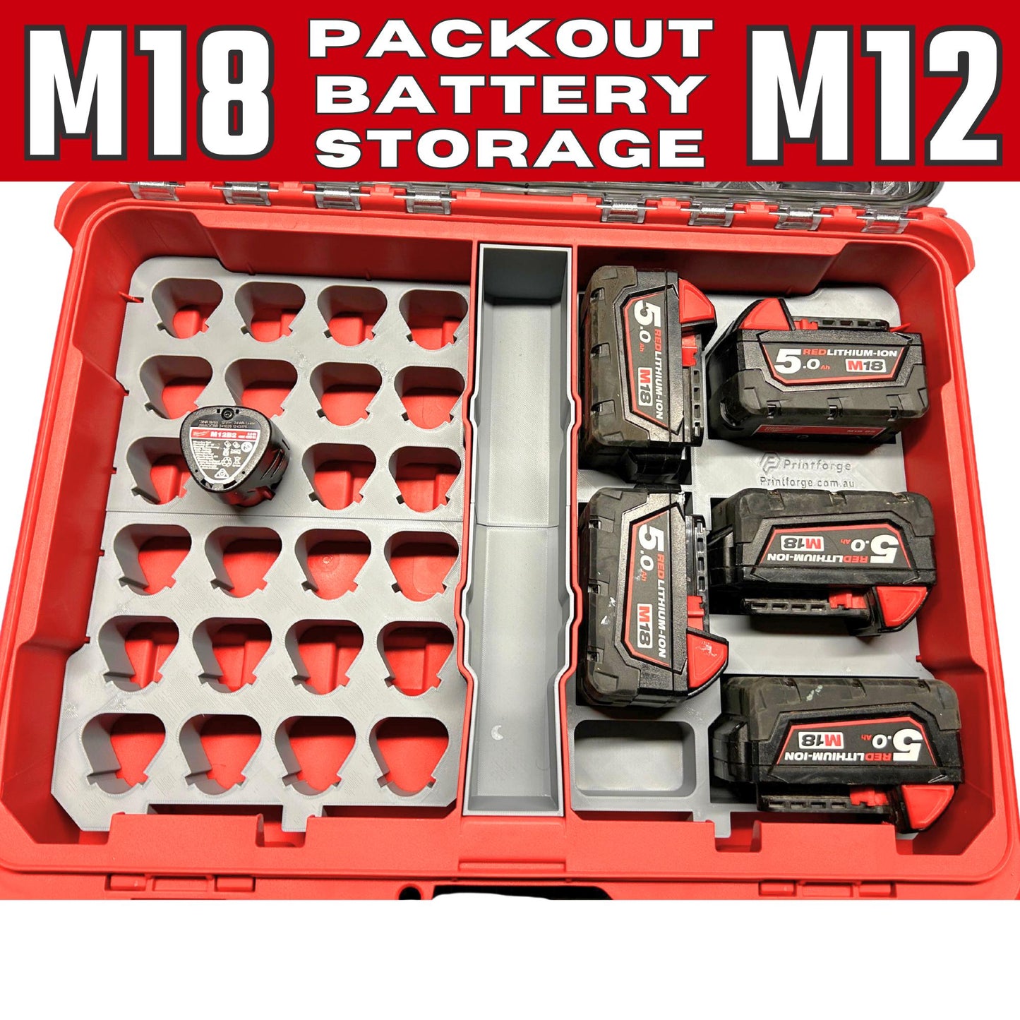 Packout Insert for 25x M18 and M12 Batteries – Fits 48228430 | M18 48-11-1850 and M18B5 | M12 48-11-2440, 2402, M12B4 and M12B2
