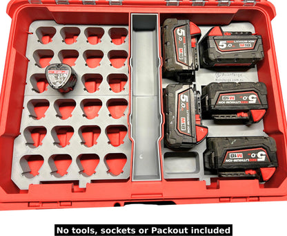 Packout Insert for 25x M18 and M12 Batteries – Fits 48228430 | M18 48-11-1850 and M18B5 | M12 48-11-2440, 2402, M12B4 and M12B2