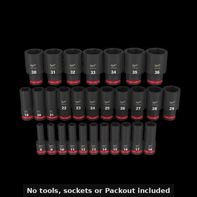 Packout Insert for Metric Deep Sockets (8–36 mm) – Compatible with Milwaukee 8435 Toolbox | 1/2" Drive Socket Tray Organizer