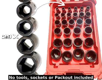Packout Insert for Metric Deep Sockets (8–36 mm) – Compatible with Milwaukee 8435 Toolbox | 1/2" Drive Socket Tray Organizer
