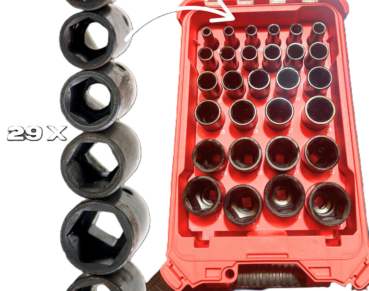 Packout Insert for Metric Deep Sockets (8–36 mm) – Compatible with Milwaukee 8435 Toolbox | 1/2" Drive Socket Tray Organizer