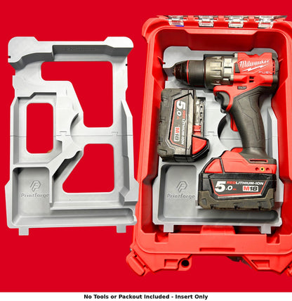 Packout Insert for M18FPD2 / 2804-20 Hammer Drill – Fits Milwaukee Packout 48228435 | Gen 3 Fuel Drill Tray Insert | PETG Organizer