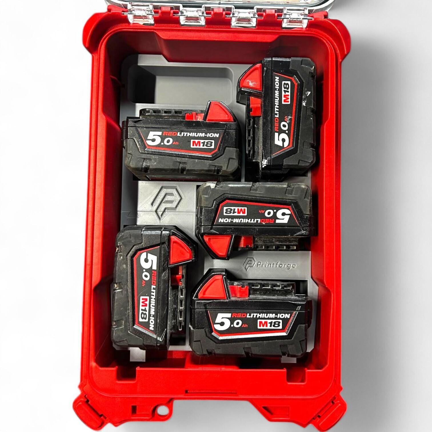 Packout Insert for M18B5 / 48-11-1850 Batteries – Fits Milwaukee Packout 48228435 | Holds 5x M18 Batteries | Rugged PETG Tray Organizer