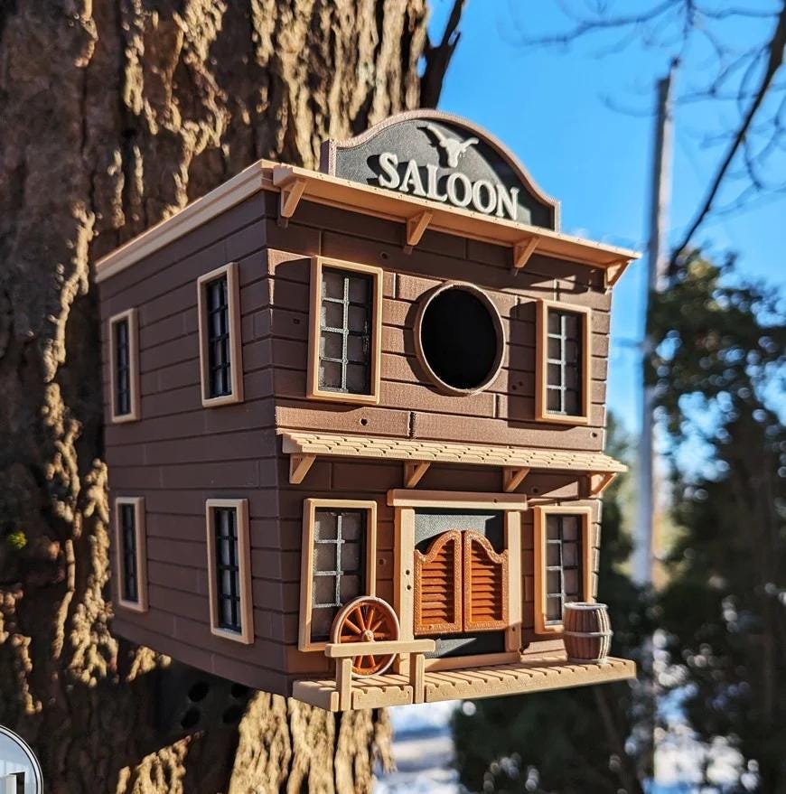 Wild West Saloon Birdhouse - 18 × 18 × 20 cm - Decorative Garden Bird House