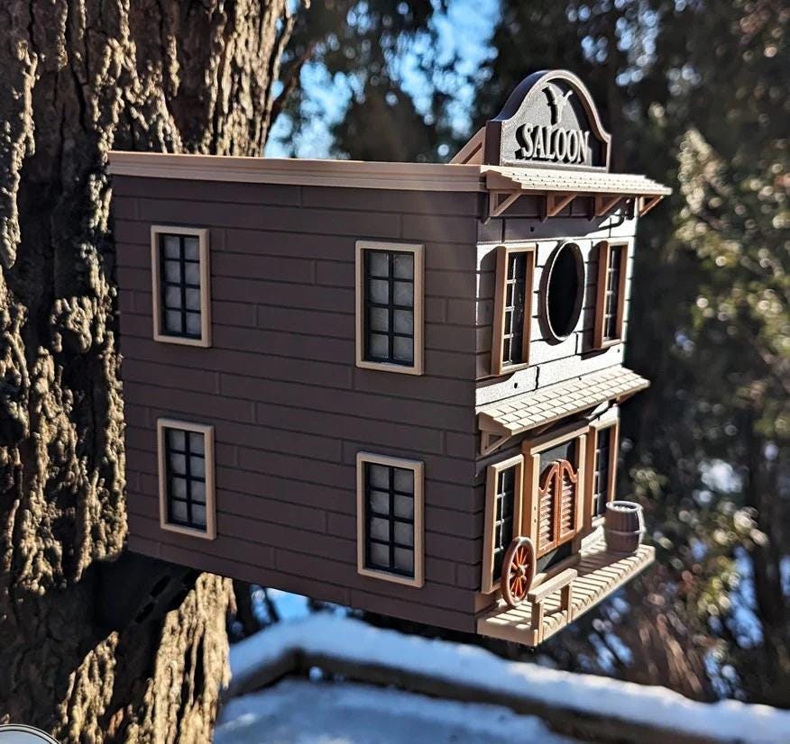 Wild West Saloon Birdhouse - 18 × 18 × 20 cm - Decorative Garden Bird House