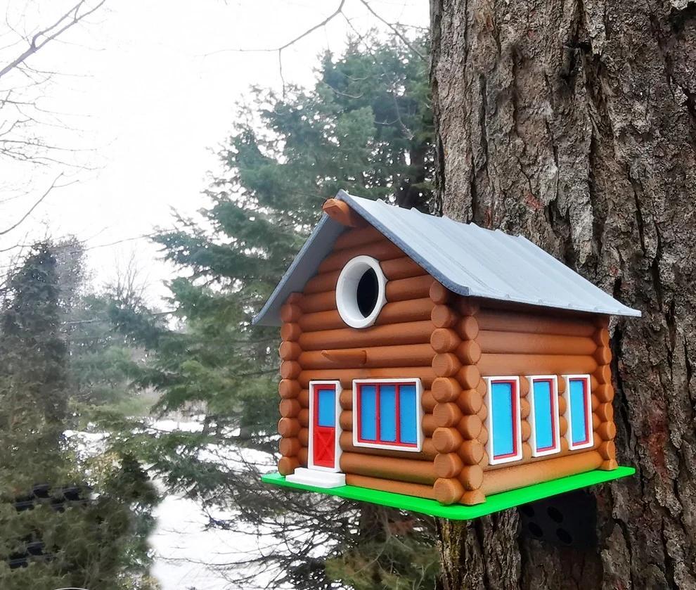 Log Cabin Birdhouse | Rustic PETG Garden Decor Gift