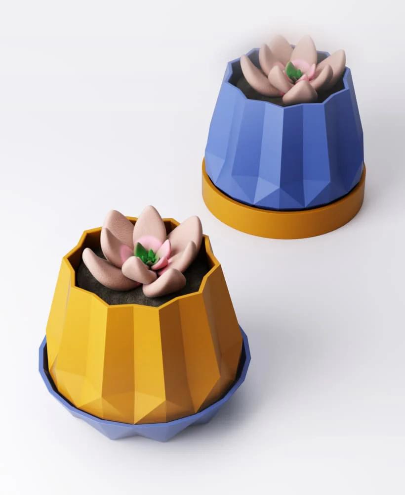 Geometric Planter Type 3 with Drip Tray | 13 x 13 x 11 cm