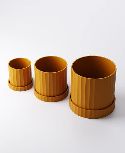 Ripple Planter with Drip Tray - Compact Sculptural Indoor Plant Pot | Minimalist Modern Accent