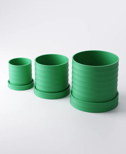 Ripple Planter with Drip Tray - Compact Indoor Plant Pot | Flowing Textured Accent