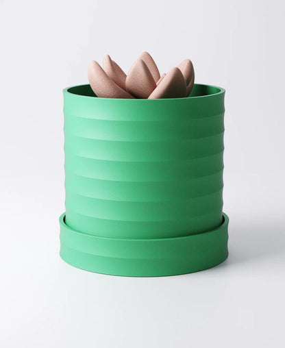 Ripple Planter with Drip Tray - Medium Sculptural Indoor Plant Pot | Elegant Everyday Accent
