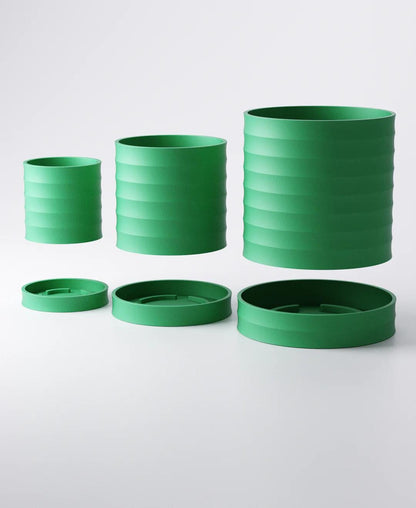 Ripple Planter Set of 3 with Drip Trays - Flowing Sculptural Indoor Plant Pots | Modern Design Harmony