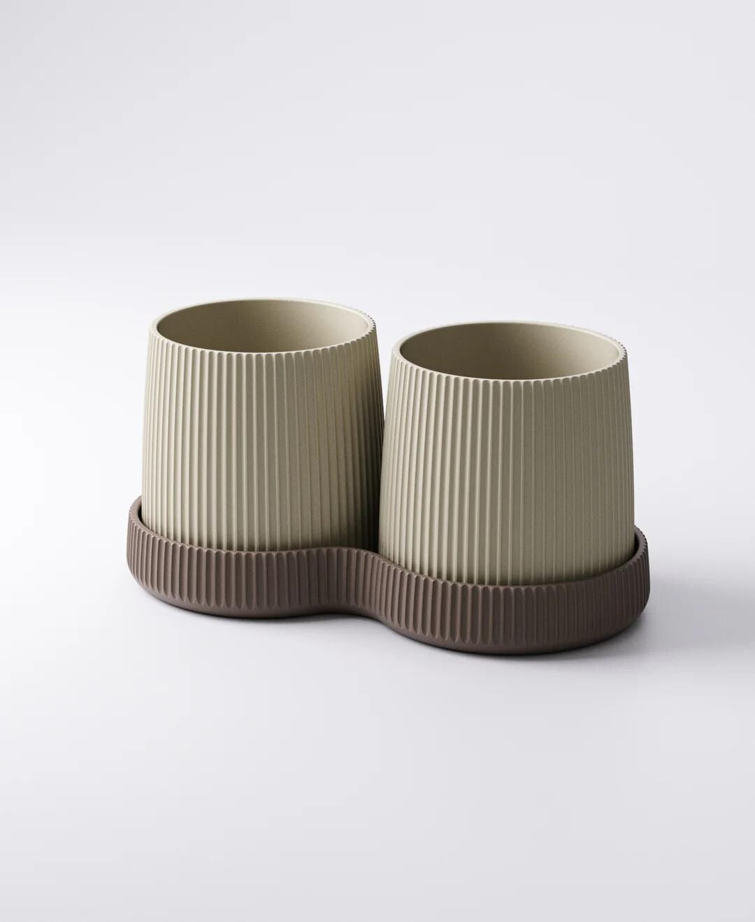 Gemini Planter with Drip Tray - Twin Ribbed Indoor Plant Pots | Balanced Modern Accent