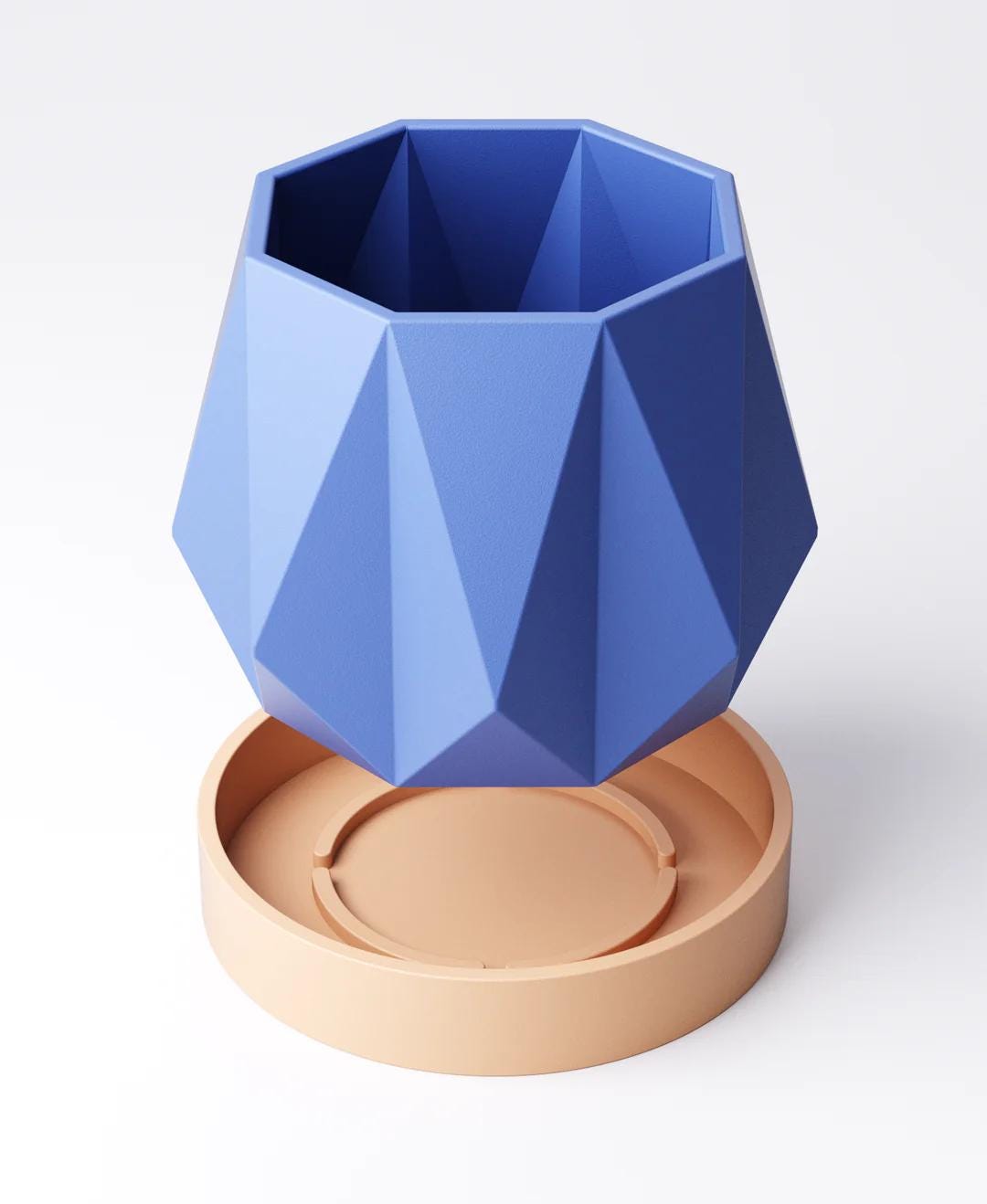 Nova Planter with Drip Tray - Faceted Geometric Indoor Plant Pot | Architectural Modern Design