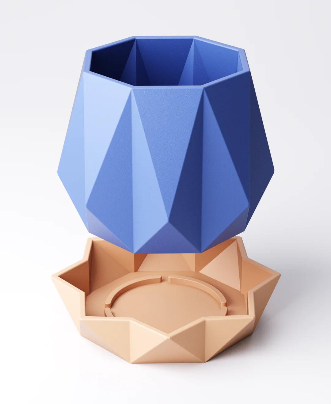 Nova Planter with Drip Tray - Faceted Geometric Indoor Plant Pot | Architectural Modern Design