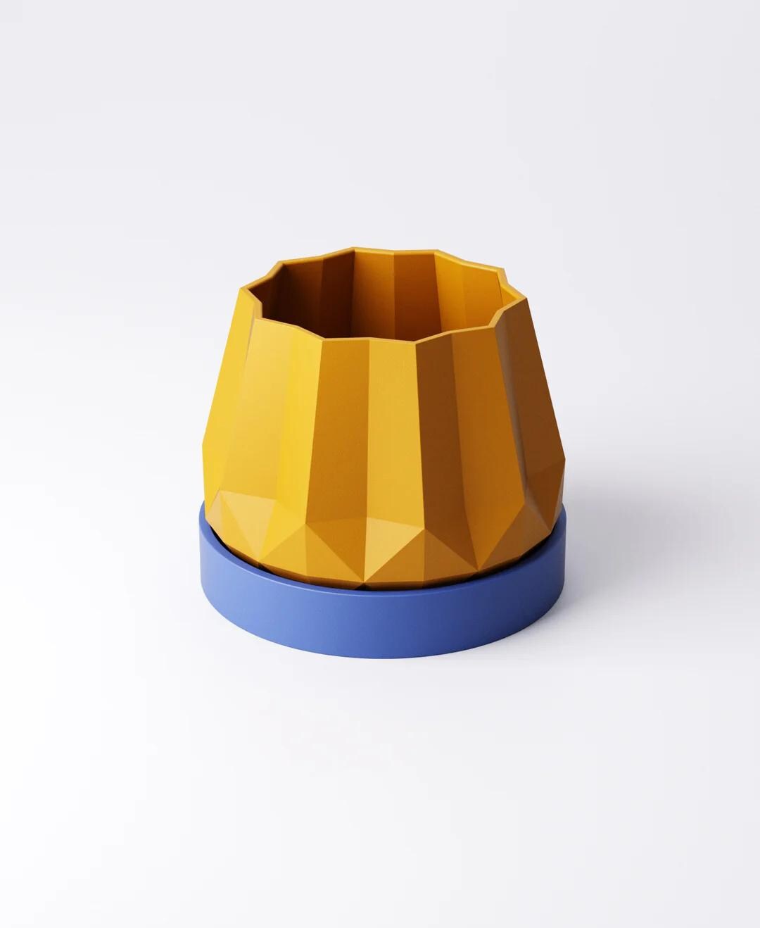 Crown Planter with Drip Tray - Bold Faceted Indoor Plant Pot | Statement Modern Accent