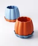 Pumpkin Planter with Drip Tray - Seasonal Gourd-Inspired Indoor Plant Pot | Modern Decorative Accent