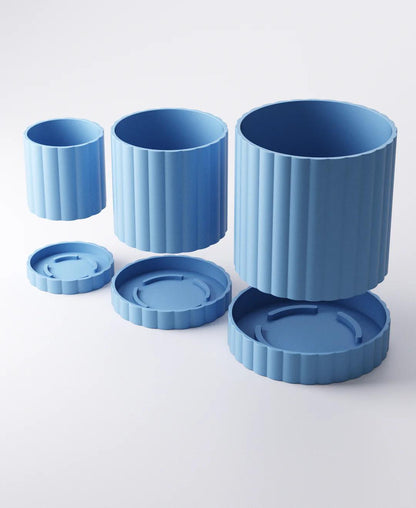 Arco Planter Small - Ridged Pot with Drip Tray | Modern 8 × 8 × 8 cm Indoor Plant Pot