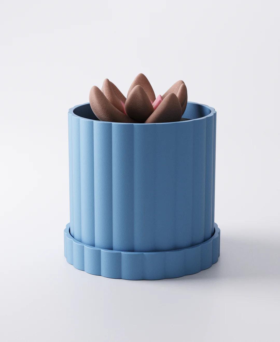 Arco Planter Medium - Ridged Pot with Drip Tray | Modern 11 × 11 × 11 cm Indoor Plant Pot