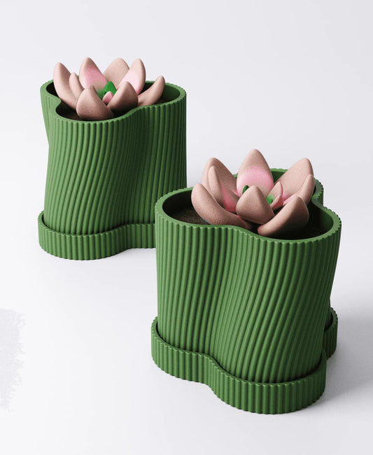 Ripple Planter with Drip Tray | 8 × 9 × 7 cm