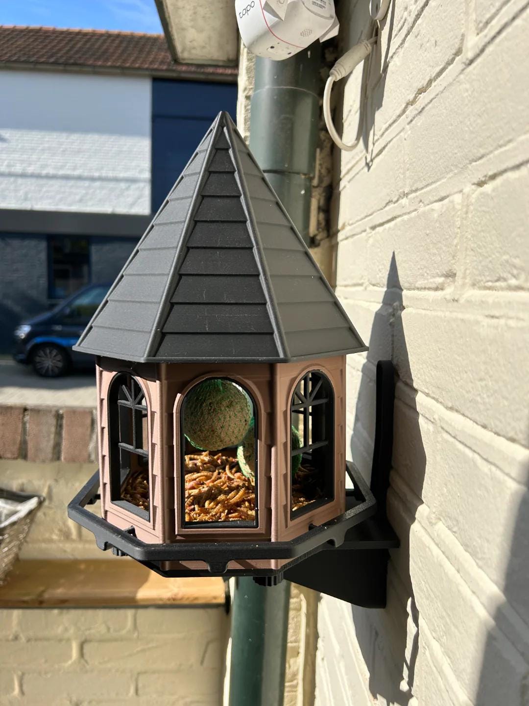 Classic Octagonal Bird Feeder House - Weatherproof PETG with Wall Mount Bracket - Made in Australia