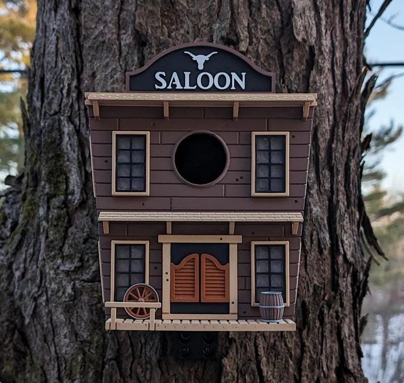 Wild West Saloon Birdhouse - 18 × 18 × 20 cm - Decorative Garden Bird House