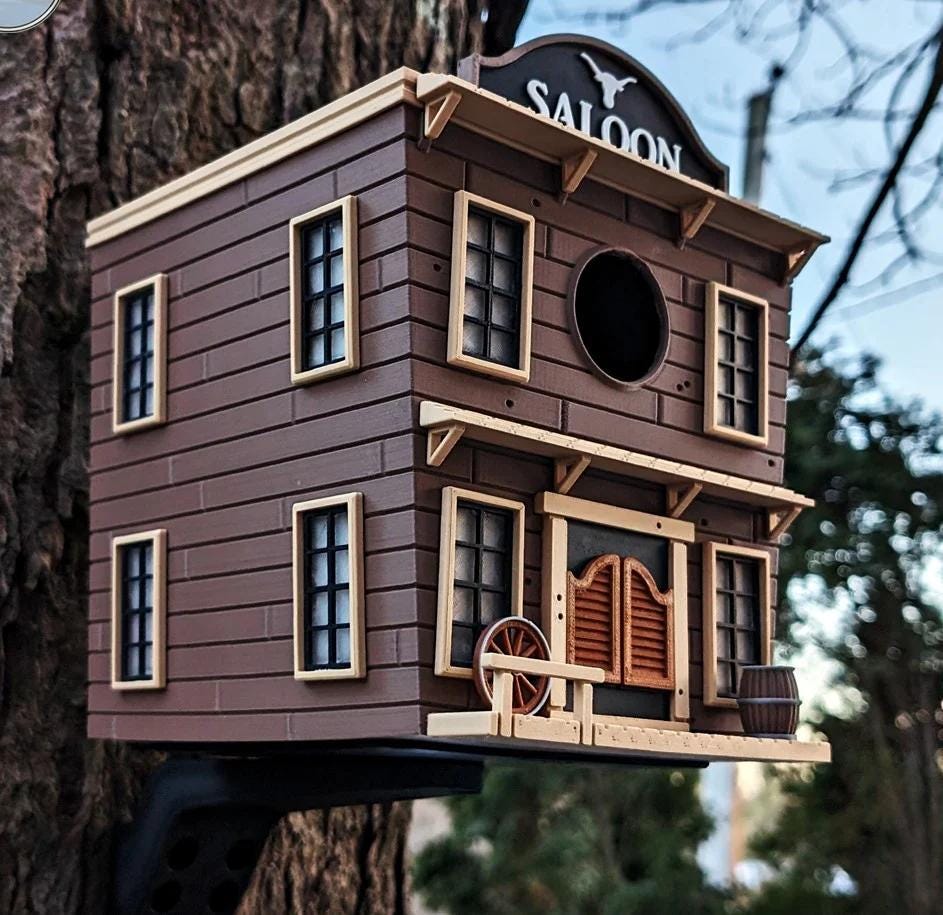 Wild West Saloon Birdhouse - 18 × 18 × 20 cm - Decorative Garden Bird House