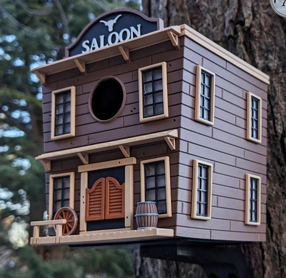 Wild West Saloon Birdhouse - 18 × 18 × 20 cm - Decorative Garden Bird House