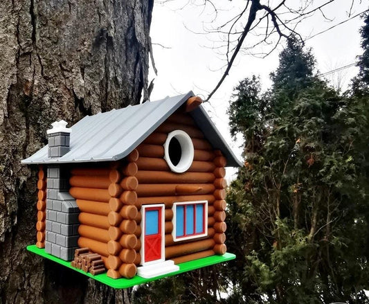 Log Cabin Birdhouse | Rustic PETG Garden Decor Gift
